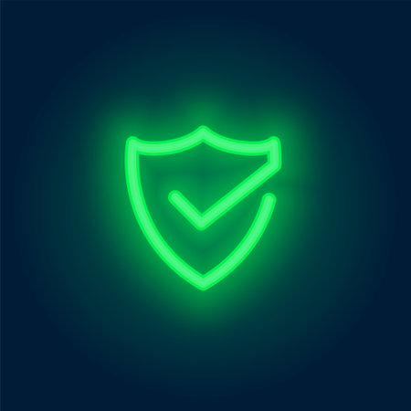 glowing checkmark shield logo design to safeguard your business vectorのイラスト素材