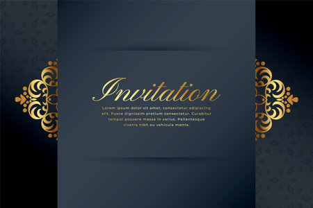 Ilustración de elegant golden swirl dark background design for invitation vector - Imagen libre de derechos