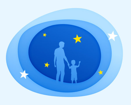 creative father's day wishes background with dad and son silhouette vectorのイラスト素材