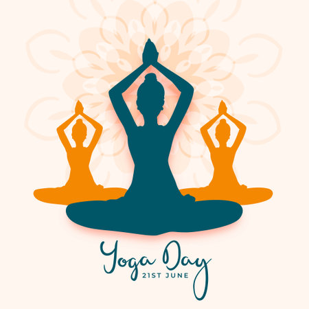 21st world yoga day background with women doing exercise vectorのイラスト素材