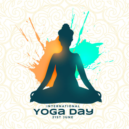 inspiring international yoga day background with splatter effect vectorのイラスト素材