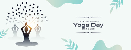 modern international yoga day banner with creative tree design vectorのイラスト素材