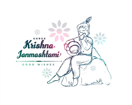 shree krishna janmashtami festival greeting in hand drawn style vectorのイラスト素材