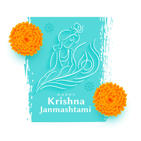 lineart style shree krishna janmashtami festival card design vectorのイラスト素材