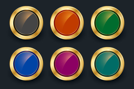 pack of six golden round medal badge element design vectorのイラスト素材