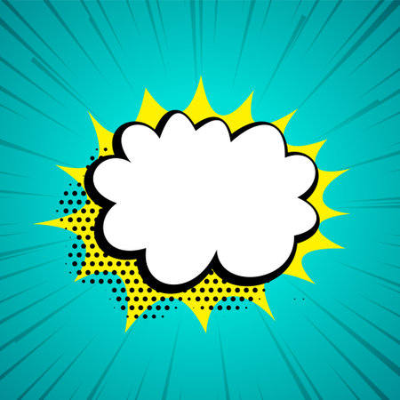 pop art blank chat bubble halftone background with rays explosion vectorのイラスト素材