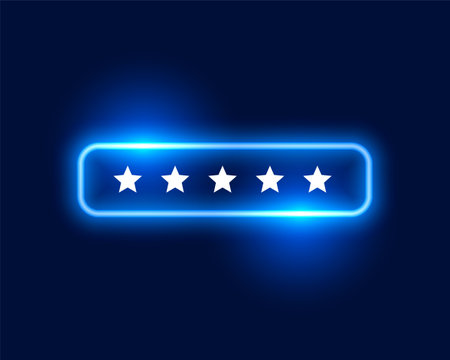 glowing neon 5 star user rating background for feedback or survey vectorのイラスト素材