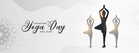 elegant international yoga day poster with women silhouette vectorのイラスト素材