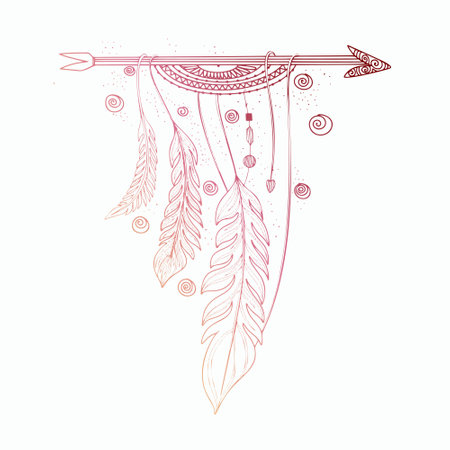 abstract boho arrow background with vintage feather design vectorのイラスト素材