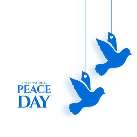 international peace day celebration poster with hanging dove bird vectorのイラスト素材