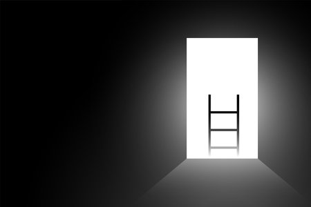 opportunity or vision concept background with ladder on open door designのイラスト素材