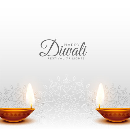 clean happy diwali vector design with burning diyaのイラスト素材