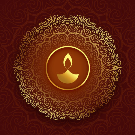 premium shubh diwali poster with text space and diya on mandala designのイラスト素材