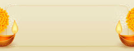 shubh diwali greeting banner with text space and oil lamp designのイラスト素材