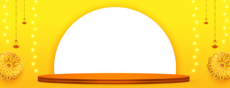 shubh diwali yellow banner with 3d podium for product displayのイラスト素材