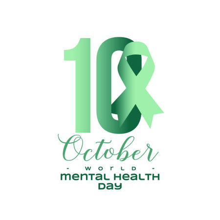10th october world mental health day poster with green ribbon design vectorのイラスト素材