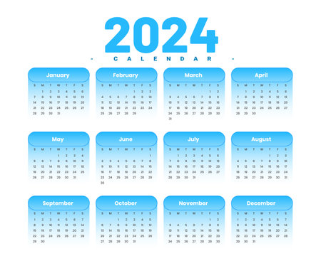 2024 full page blue calendar template with weeks or dates design vectorのイラスト素材