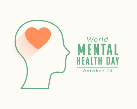 line art world mental health day poster with human head and heart vector