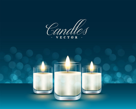 realistic tea light candle with glass holder on bokeh background vectorのイラスト素材