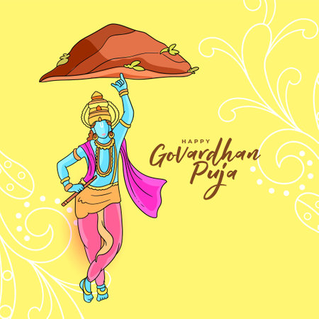 happy govardhan puja religious background with lord krishna design vectorのイラスト素材