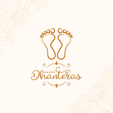 happy dhanteras greeting background with goddess laxmi charan for worship vectorのイラスト素材