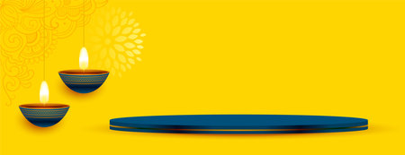 3d podium for product display on diwali festival bannerのイラスト素材