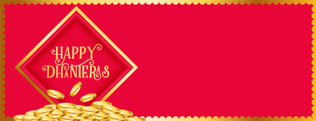 beautiful hindu festival happy dhanteras event poster with golden coin vectorのイラスト素材