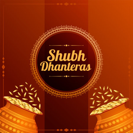 traditional shubh dhanteras cultural background with golden coin kalasha vectorのイラスト素材