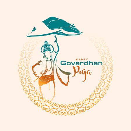 traditional govardhan puja celebration background with premium touch vectorのイラスト素材