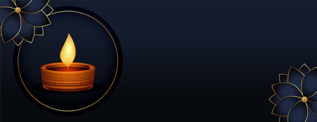 happy diwali holiday vector design with diya and text spaceのイラスト素材