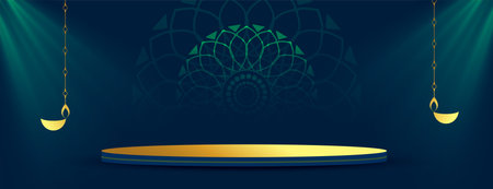 nice 3d podium platform design on diwali festival bannerのイラスト素材