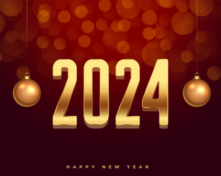realistic 2024 new year winter festive background with hanging ball vectorのイラスト素材