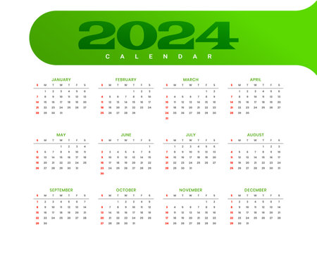 elegant 2024 annual schedule calendar template a printable design vectorのイラスト素材