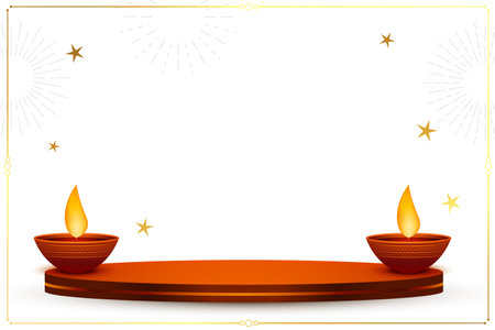 happy diwali festival background with 3d podium and diya designのイラスト素材