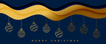 merry christmas eve celebration banner with hanging golden bauble vectorのイラスト素材