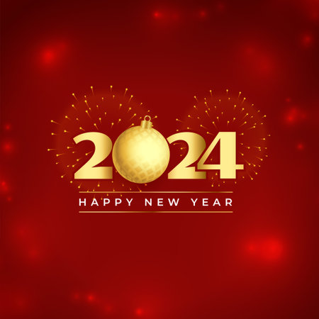 2024 new year festive red background with firework celebration vectorのイラスト素材