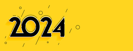 2024 lettering new year yellow banner with text space vectorのイラスト素材