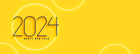 2024 happy new year event yellow banner in minimal style vectorのイラスト素材