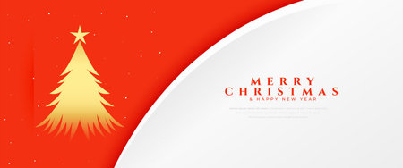nice merry christmas festive greeting banner with golden xmas tree vectorのイラスト素材