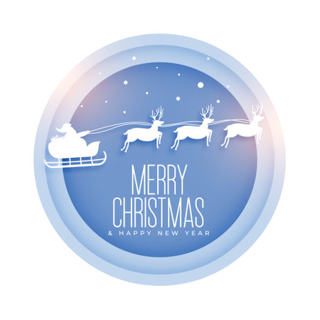 merry christmas winter background with papercut santa claus sleight vectorのイラスト素材
