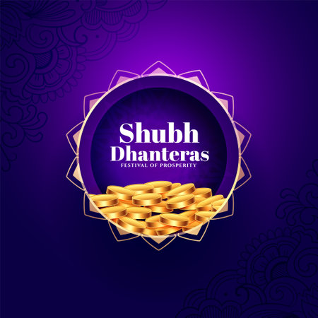 beautiful shubh dhanteras greeting background with golden coin design vectorのイラスト素材