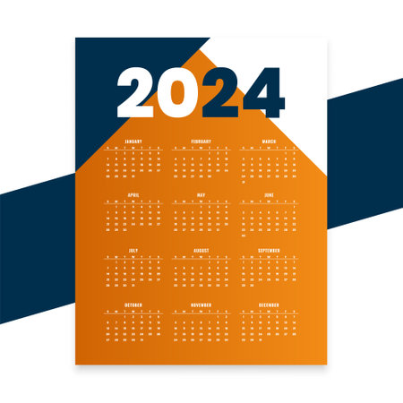 eye catching 2024 wall calendar template for workspace vectorのイラスト素材