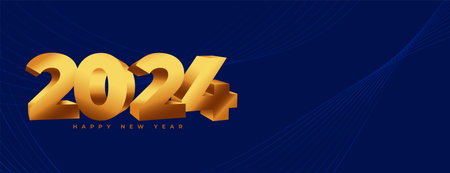 3d style 2024 golden lettering new year invitation banner design vectorのイラスト素材