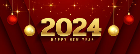 2024 new year festive wallpaper with hanging xmas ball design vector