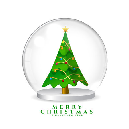 3d podium stand and xmas tree merry christmas greeting background vectorのイラスト素材