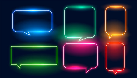 luminous glowing neon chat bubble frame in set vectorのイラスト素材