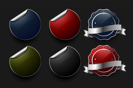 pack of six metal badge element banner in sticker style vectorのイラスト素材