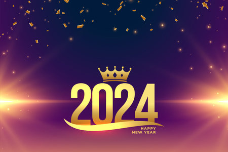 2024 new year celebration background with golden crown and light efect vectorのイラスト素材
