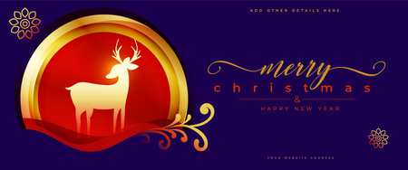 beautiful merry christmas celebration banner with golden deer design vectorのイラスト素材
