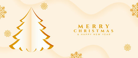 paper style merry christmas festive event banner with xmas tree vectorのイラスト素材